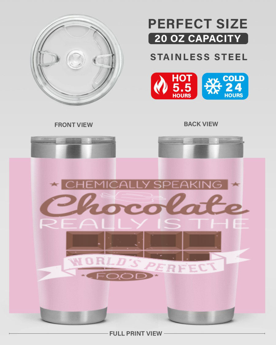 Stylish stainless steel tumbler featuring a chocolate-themed design, perfect for hot and cold beverages.
