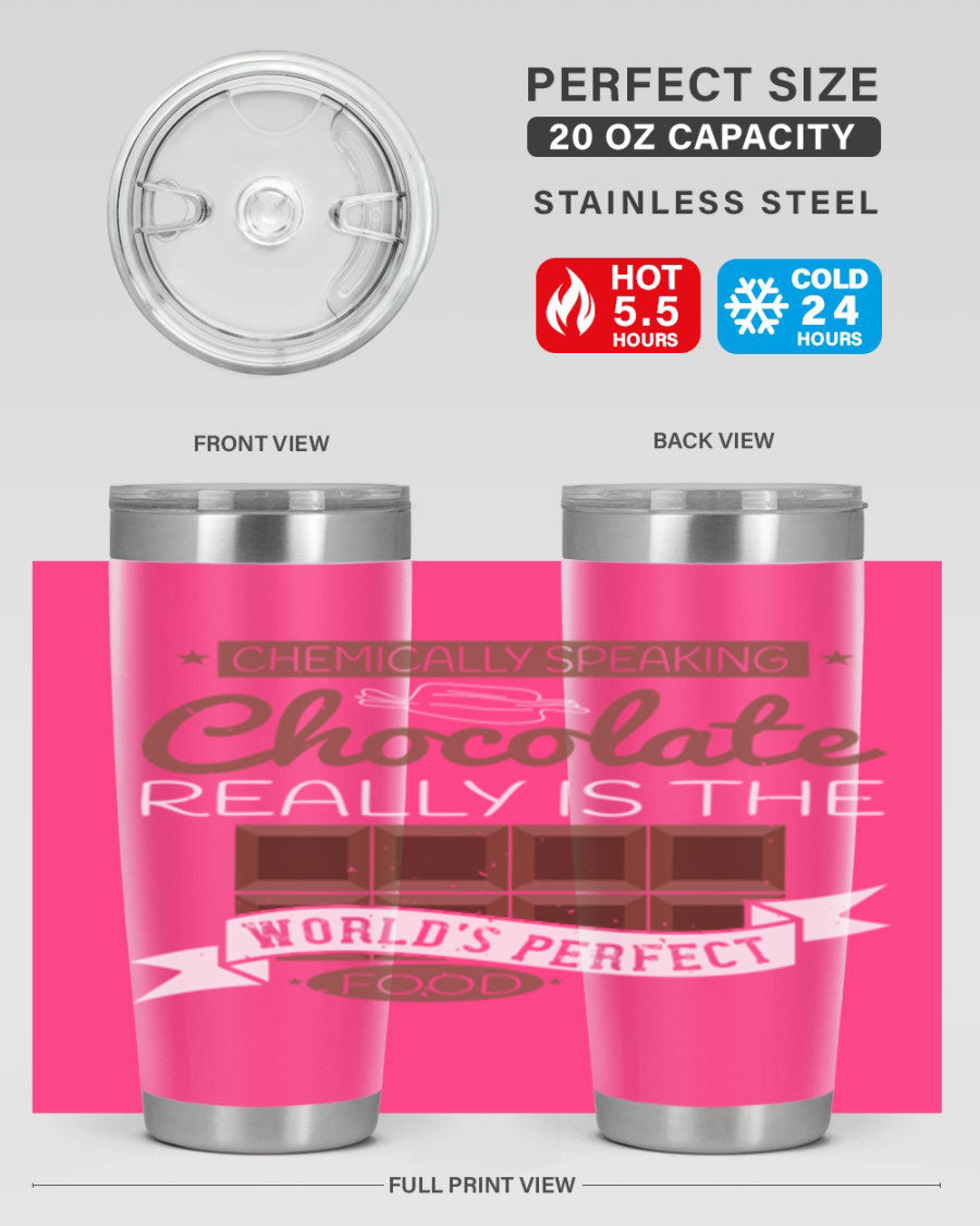 Stylish stainless steel tumbler featuring a chocolate-themed design, perfect for hot and cold beverages.