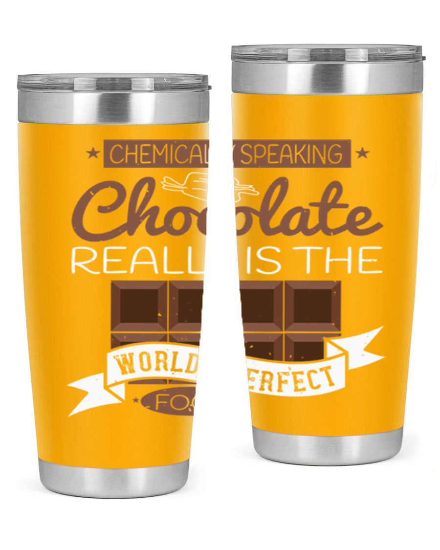 Stylish stainless steel tumbler featuring a chocolate-themed design, perfect for hot and cold beverages.
