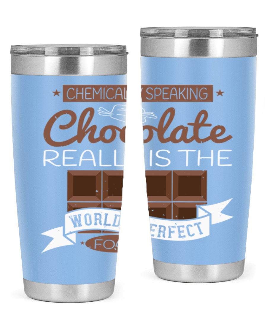 Stylish stainless steel tumbler featuring a chocolate-themed design, perfect for hot and cold beverages.