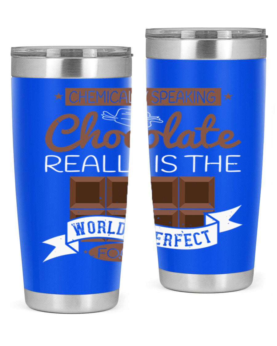 Stylish stainless steel tumbler featuring a chocolate-themed design, perfect for hot and cold beverages.