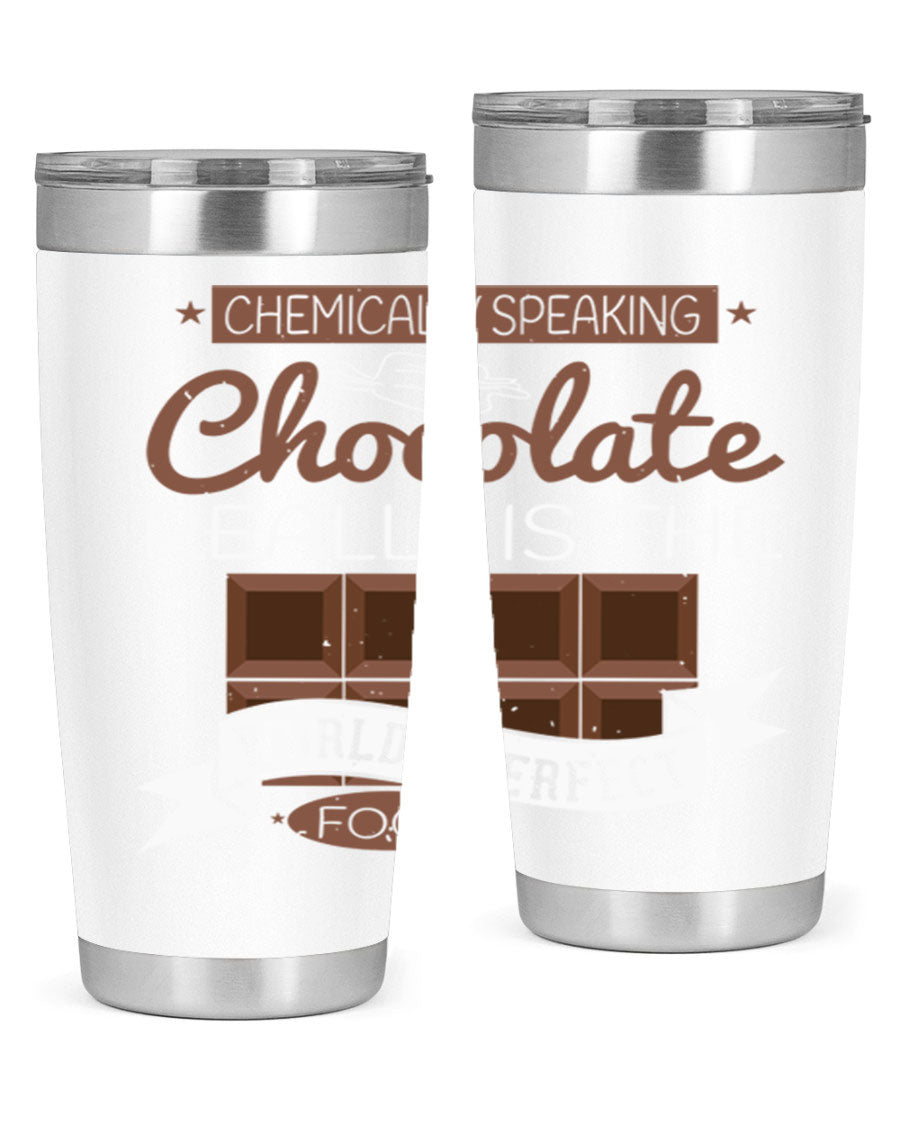 Stylish stainless steel tumbler featuring a chocolate-themed design, perfect for hot and cold beverages.