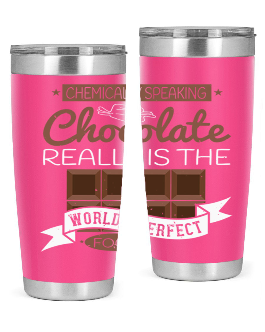 Stylish stainless steel tumbler featuring a chocolate-themed design, perfect for hot and cold beverages.