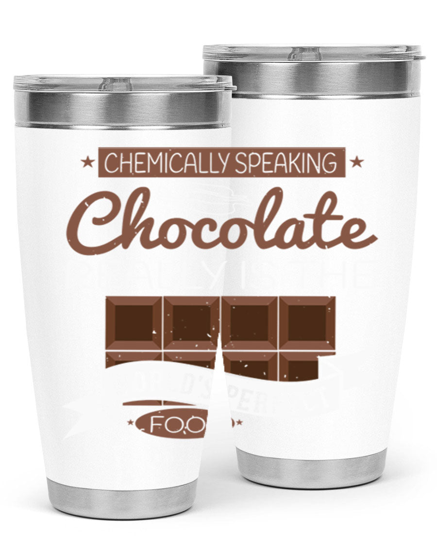 Stylish stainless steel tumbler featuring a chocolate-themed design, perfect for hot and cold beverages.