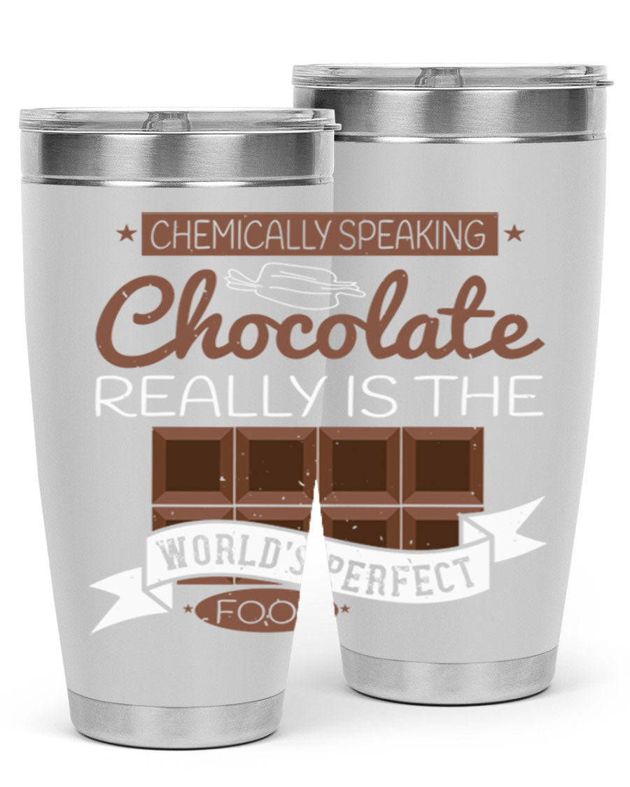 Stylish stainless steel tumbler featuring a chocolate-themed design, perfect for hot and cold beverages.