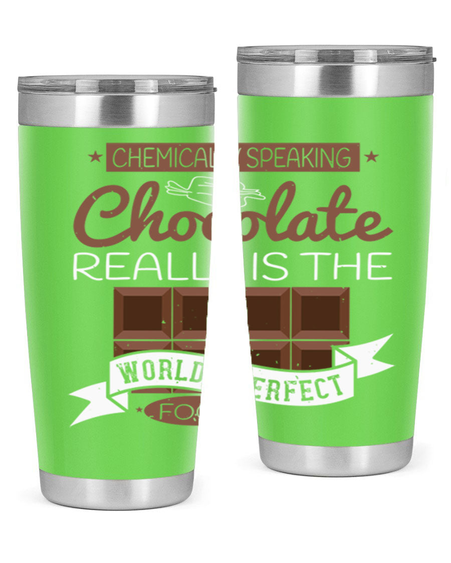 Stylish stainless steel tumbler featuring a chocolate-themed design, perfect for hot and cold beverages.