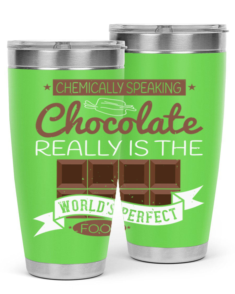 Stylish stainless steel tumbler featuring a chocolate-themed design, perfect for hot and cold beverages.