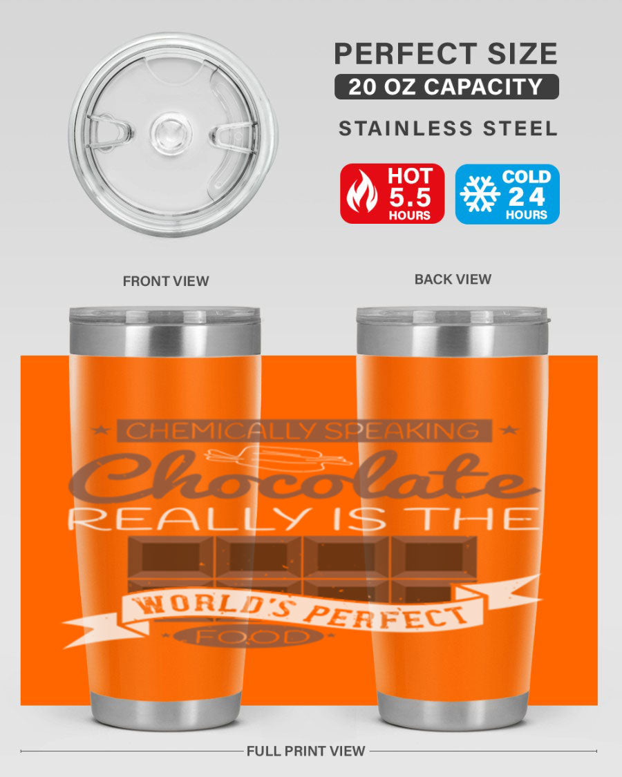 Stylish stainless steel tumbler featuring a chocolate-themed design, perfect for hot and cold beverages.