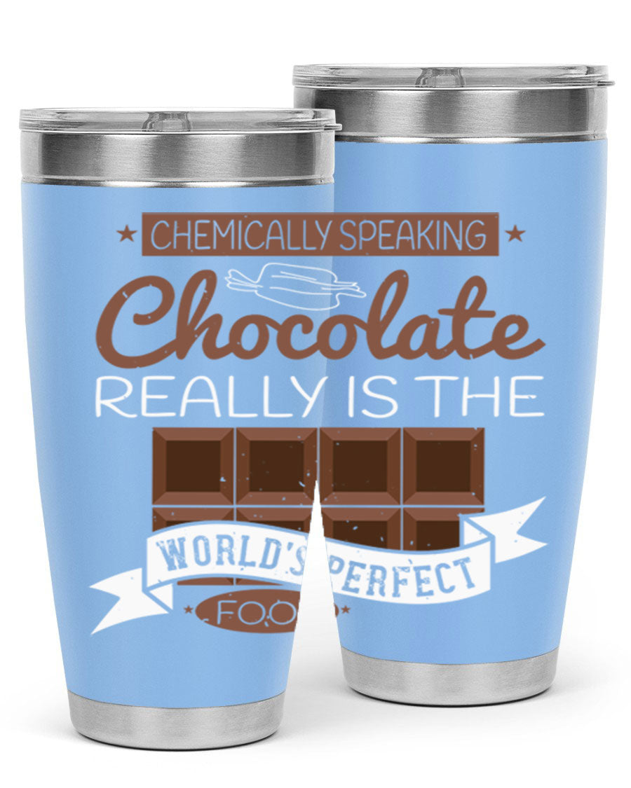 Stylish stainless steel tumbler featuring a chocolate-themed design, perfect for hot and cold beverages.