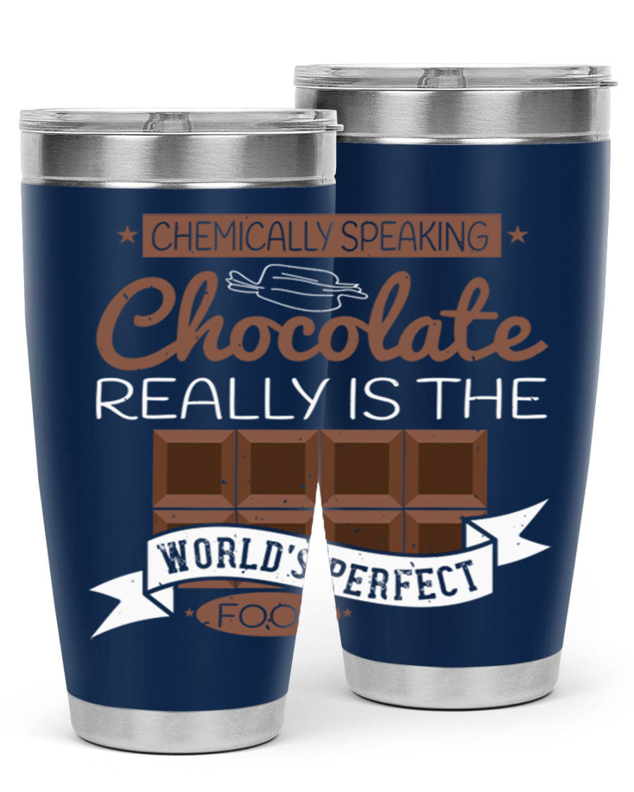 Stylish stainless steel tumbler featuring a chocolate-themed design, perfect for hot and cold beverages.