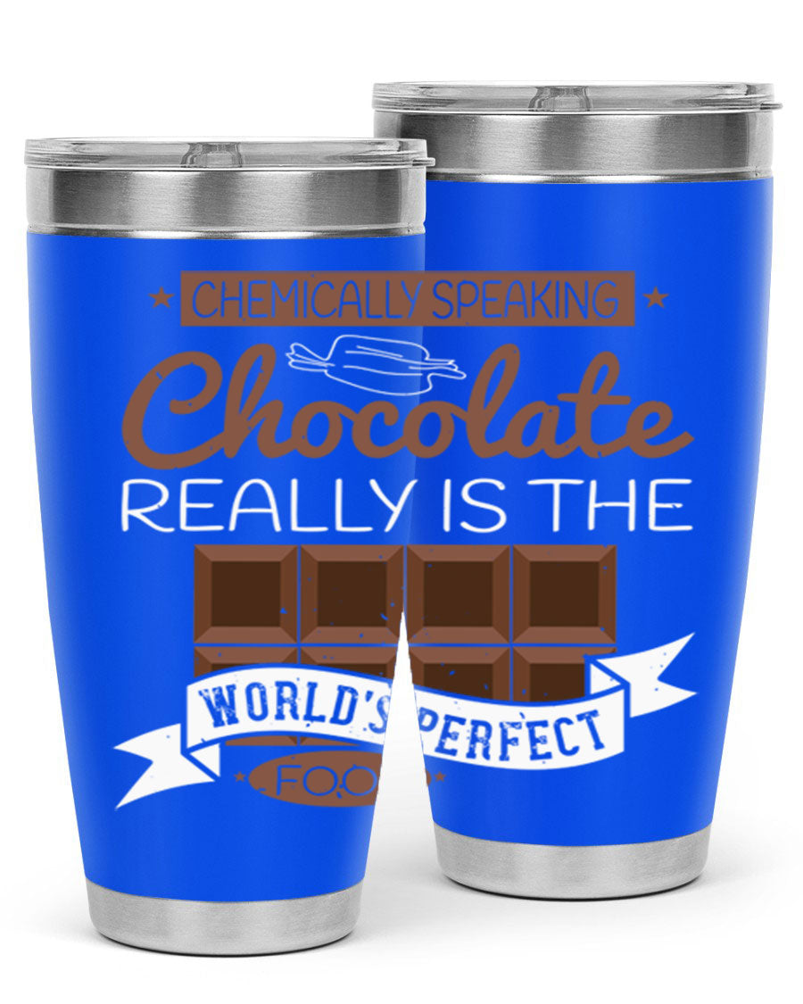 Stylish stainless steel tumbler featuring a chocolate-themed design, perfect for hot and cold beverages.