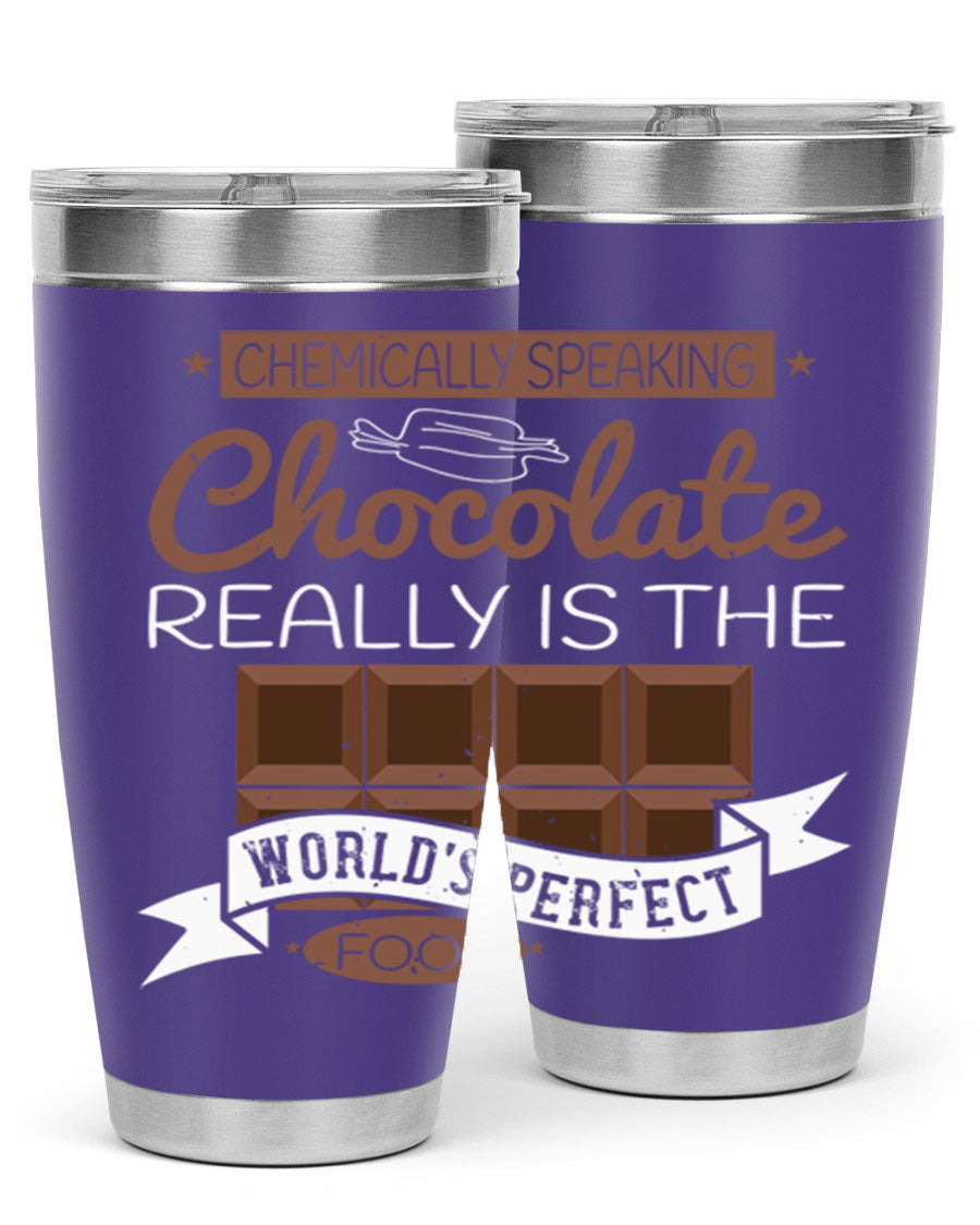 Stylish stainless steel tumbler featuring a chocolate-themed design, perfect for hot and cold beverages.