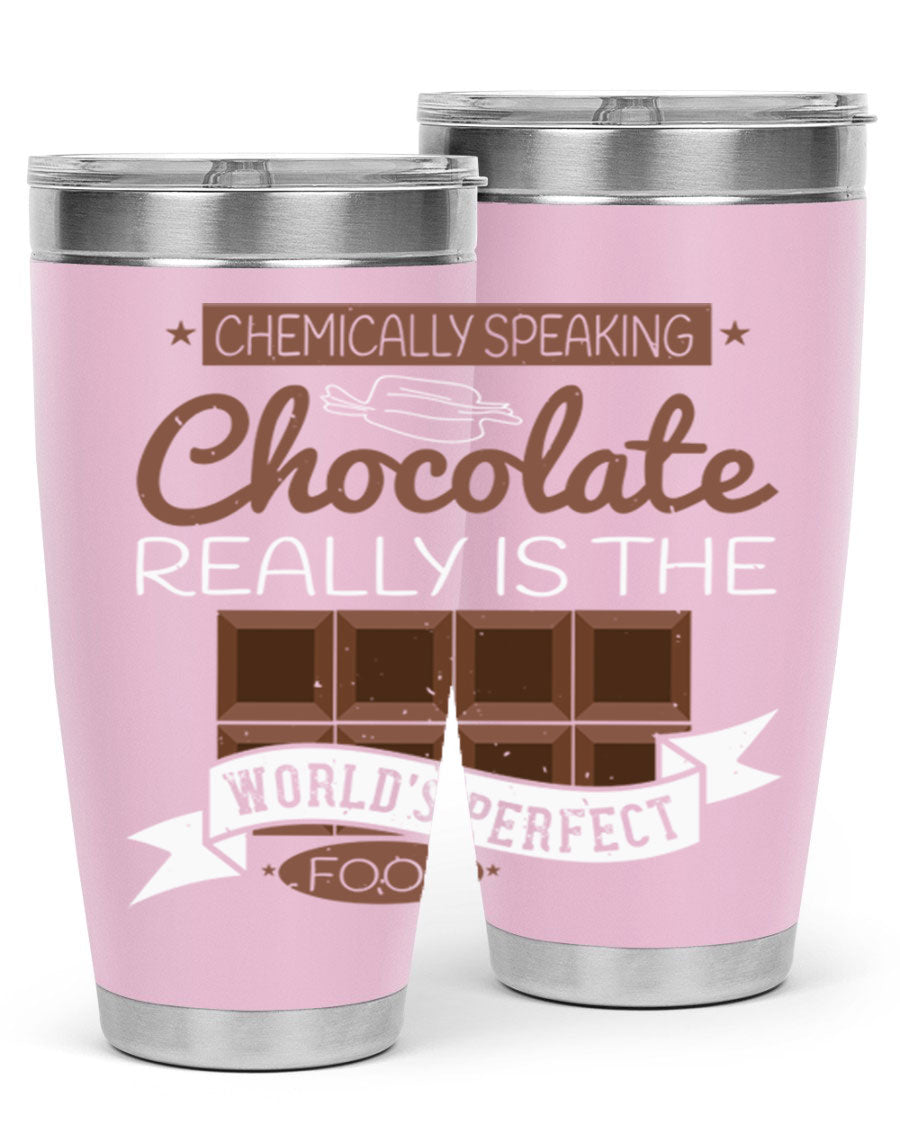 Stylish stainless steel tumbler featuring a chocolate-themed design, perfect for hot and cold beverages.