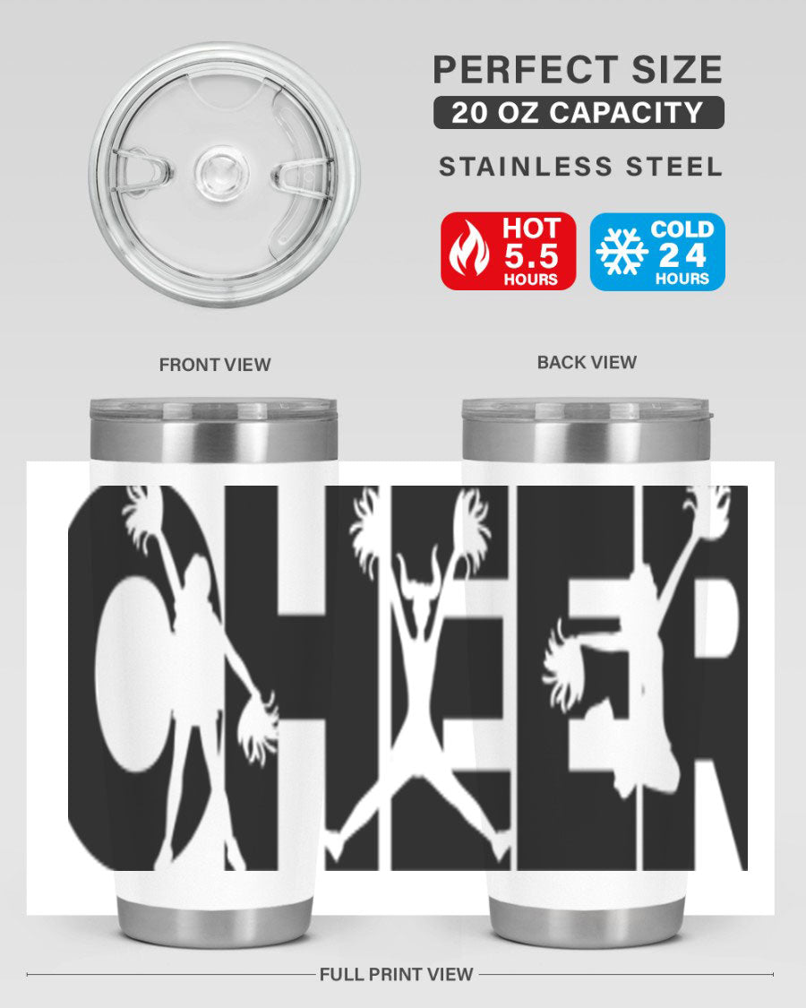 Cheer 1394# 20oz Tumbler in stainless steel with a drink-thru lid, showcasing its sleek design and double wall vacuum insulation.