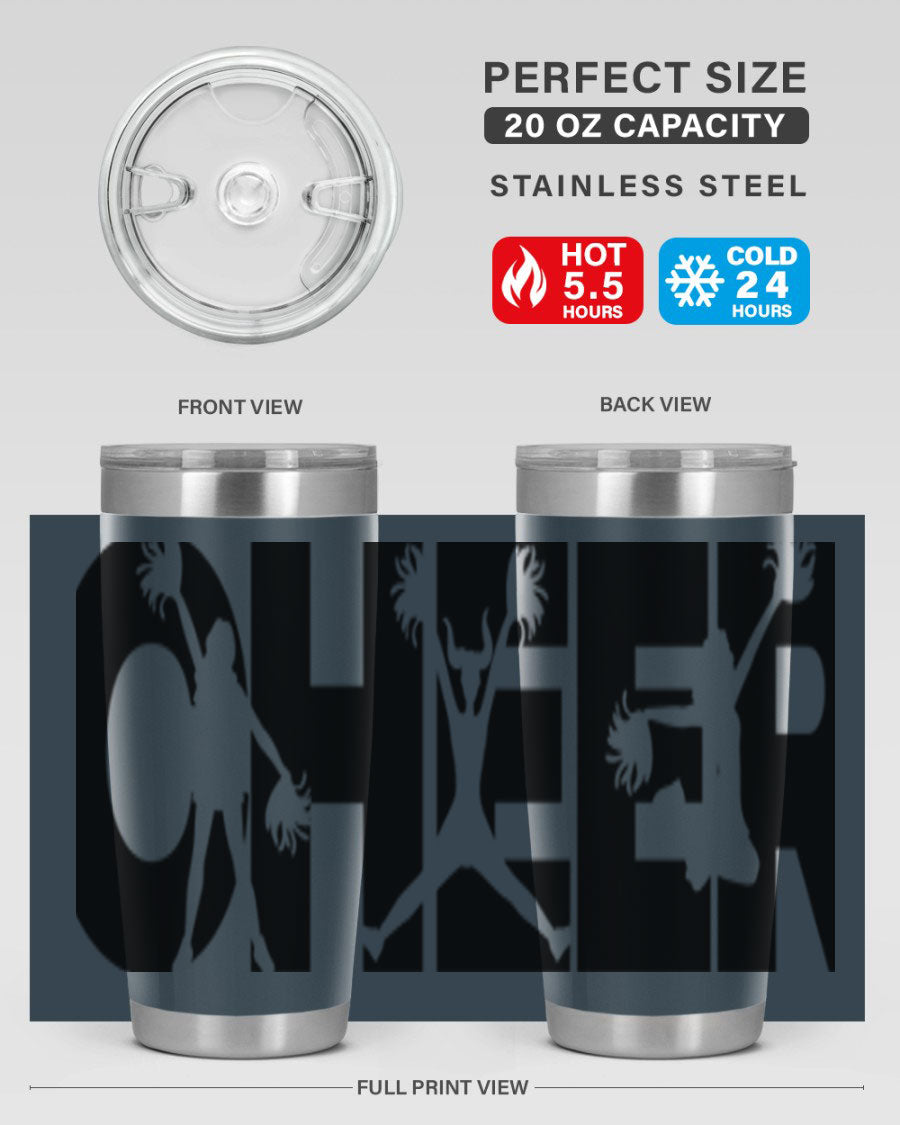 Cheer 1394# 20oz Tumbler in stainless steel with a drink-thru lid, showcasing its sleek design and double wall vacuum insulation.