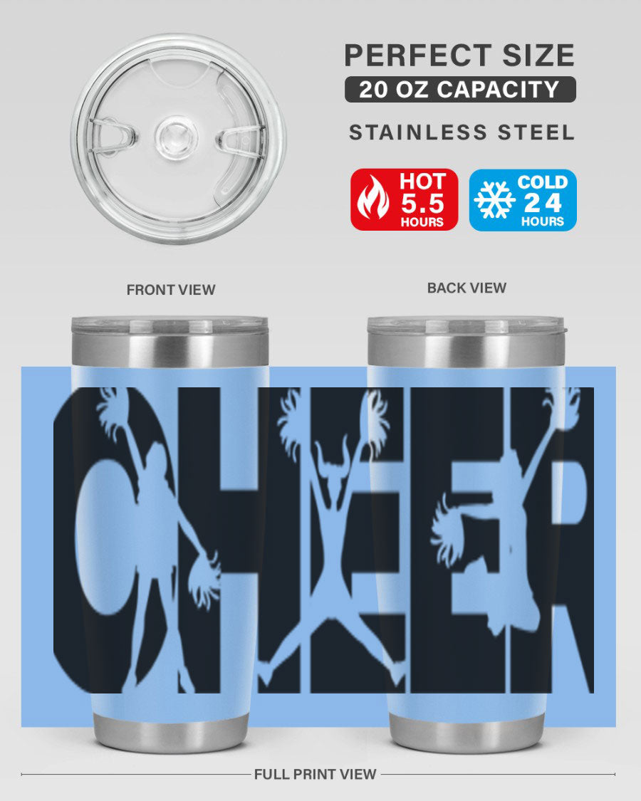 Cheer 1394# 20oz Tumbler in stainless steel with a drink-thru lid, showcasing its sleek design and double wall vacuum insulation.