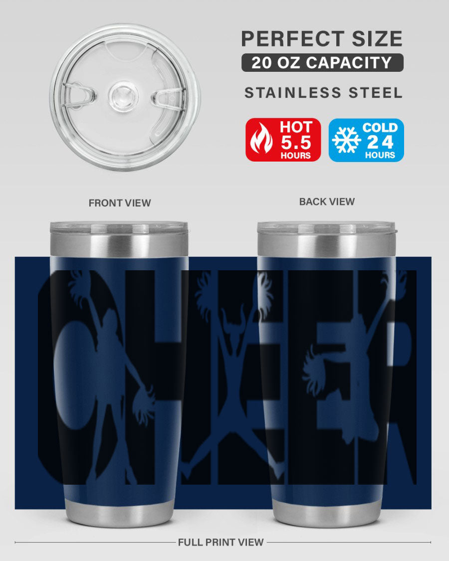 Cheer 1394# 20oz Tumbler in stainless steel with a drink-thru lid, showcasing its sleek design and double wall vacuum insulation.