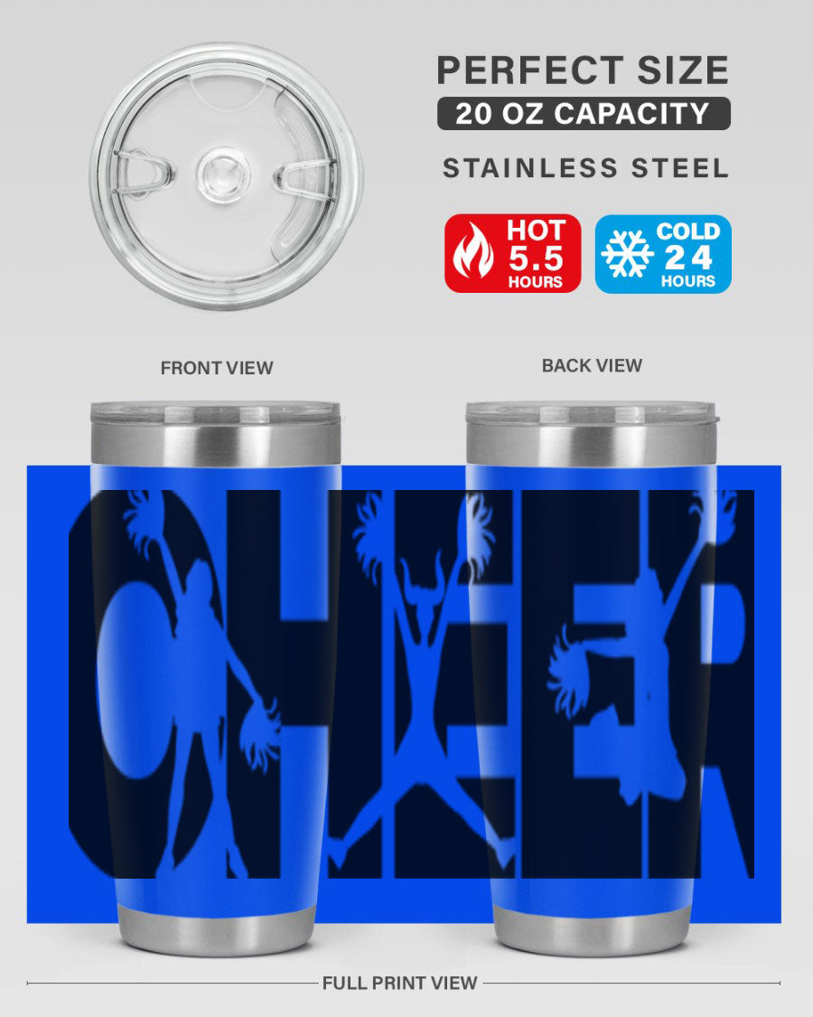 Cheer 1394# 20oz Tumbler in stainless steel with a drink-thru lid, showcasing its sleek design and double wall vacuum insulation.