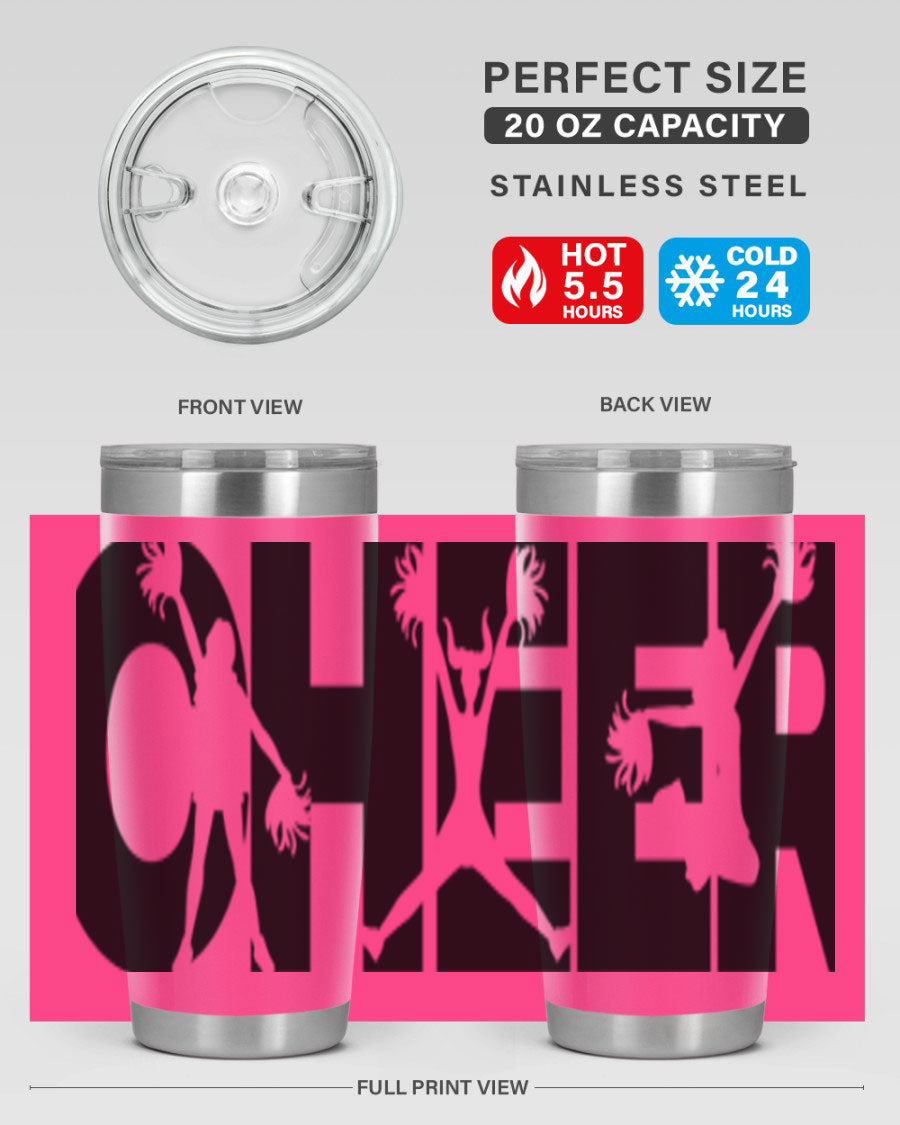 Cheer 1394# 20oz Tumbler in stainless steel with a drink-thru lid, showcasing its sleek design and double wall vacuum insulation.