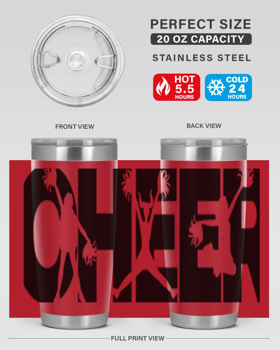 Cheer 1394# 20oz Tumbler in stainless steel with a drink-thru lid, showcasing its sleek design and double wall vacuum insulation.
