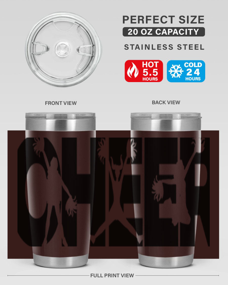 Cheer 1394# 20oz Tumbler in stainless steel with a drink-thru lid, showcasing its sleek design and double wall vacuum insulation.