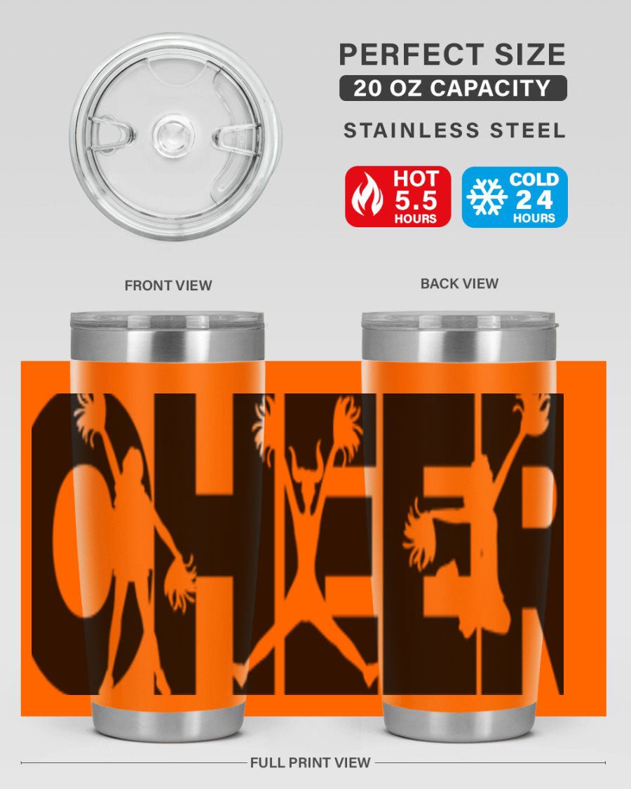 Cheer 1394# 20oz Tumbler in stainless steel with a drink-thru lid, showcasing its sleek design and double wall vacuum insulation.