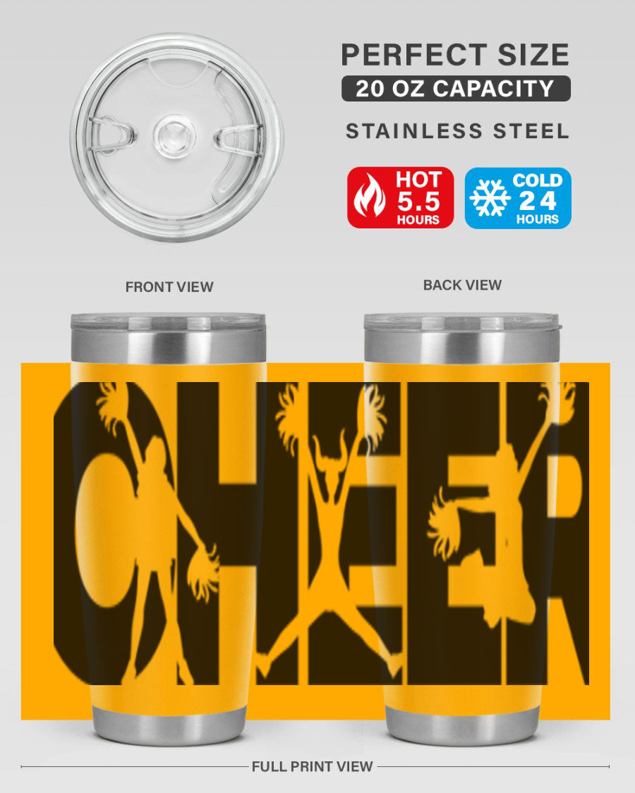 Cheer 1394# 20oz Tumbler in stainless steel with a drink-thru lid, showcasing its sleek design and double wall vacuum insulation.