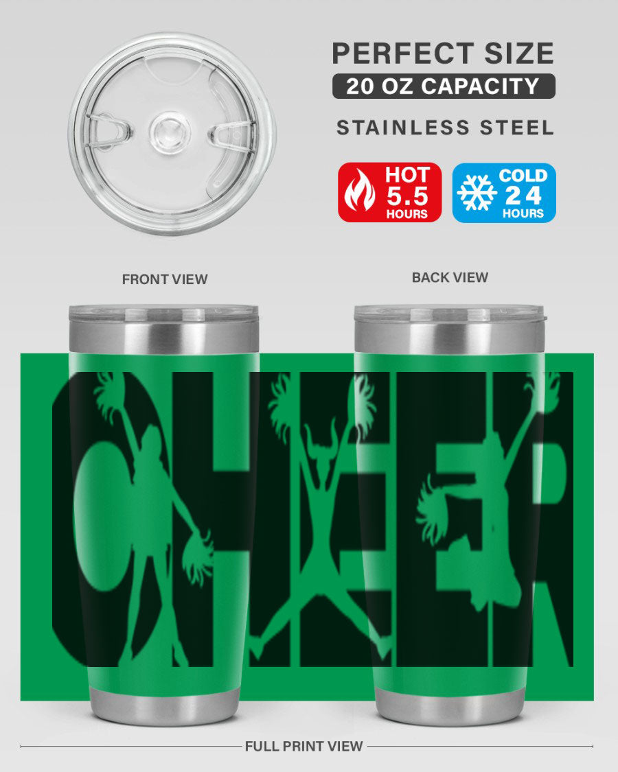 Cheer 1394# 20oz Tumbler in stainless steel with a drink-thru lid, showcasing its sleek design and double wall vacuum insulation.