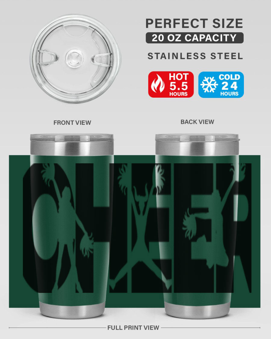Cheer 1394# 20oz Tumbler in stainless steel with a drink-thru lid, showcasing its sleek design and double wall vacuum insulation.