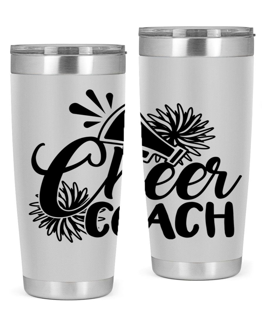 Cheer Coach 1392# Tumbler in stainless steel with a drink-thru lid, available in 20oz and 30oz sizes.