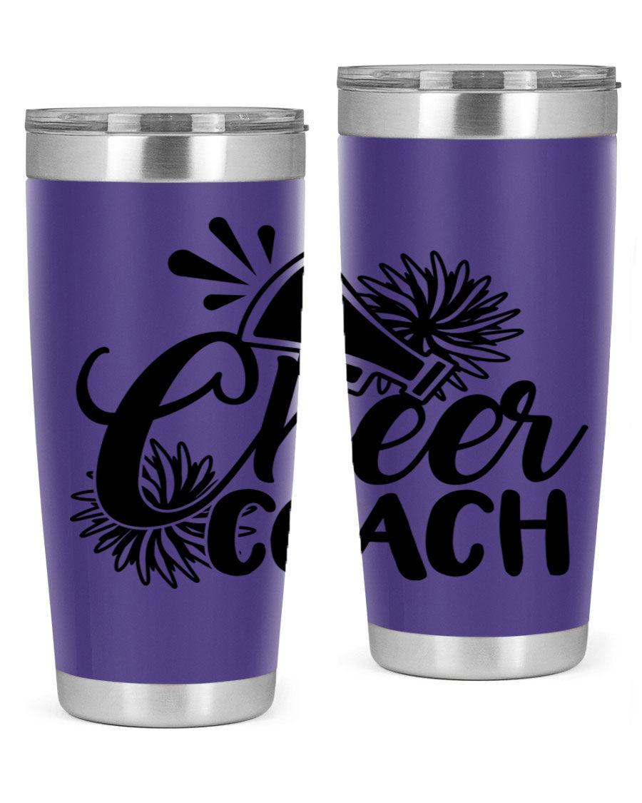 Cheer Coach 1392# Tumbler in stainless steel with a drink-thru lid, available in 20oz and 30oz sizes.