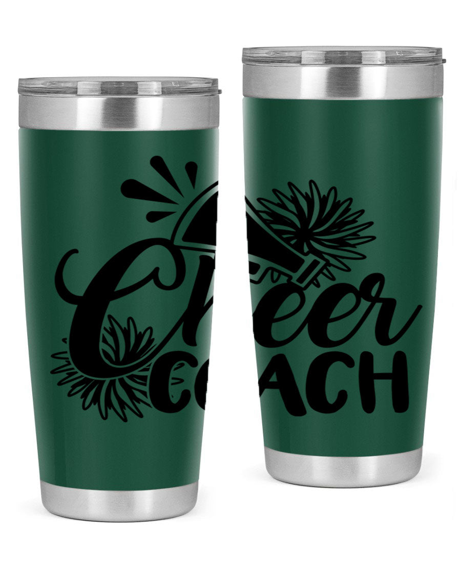 Cheer Coach 1392# Tumbler in stainless steel with a drink-thru lid, available in 20oz and 30oz sizes.