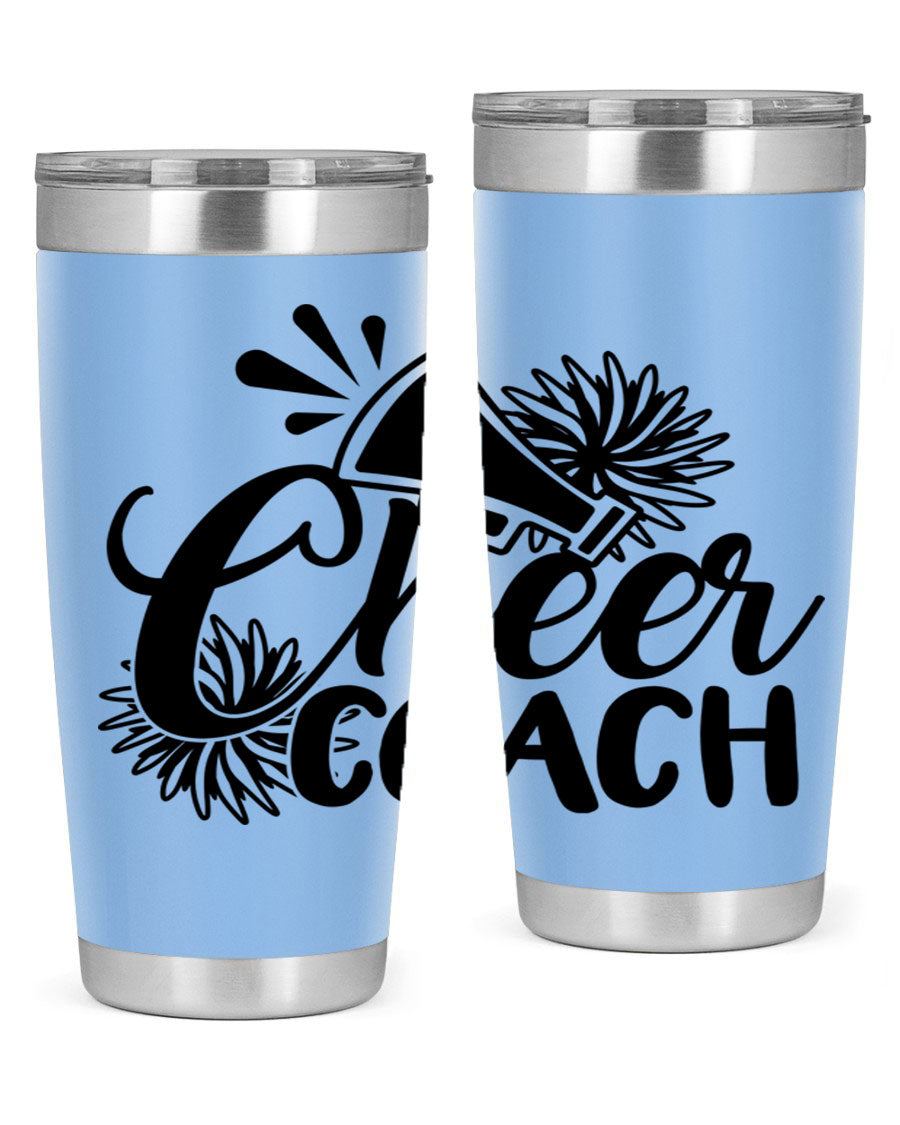 Cheer Coach 1392# Tumbler in stainless steel with a drink-thru lid, available in 20oz and 30oz sizes.
