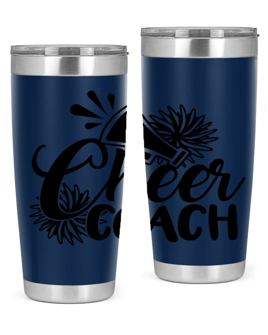 Cheer Coach 1392# Tumbler in stainless steel with a drink-thru lid, available in 20oz and 30oz sizes.