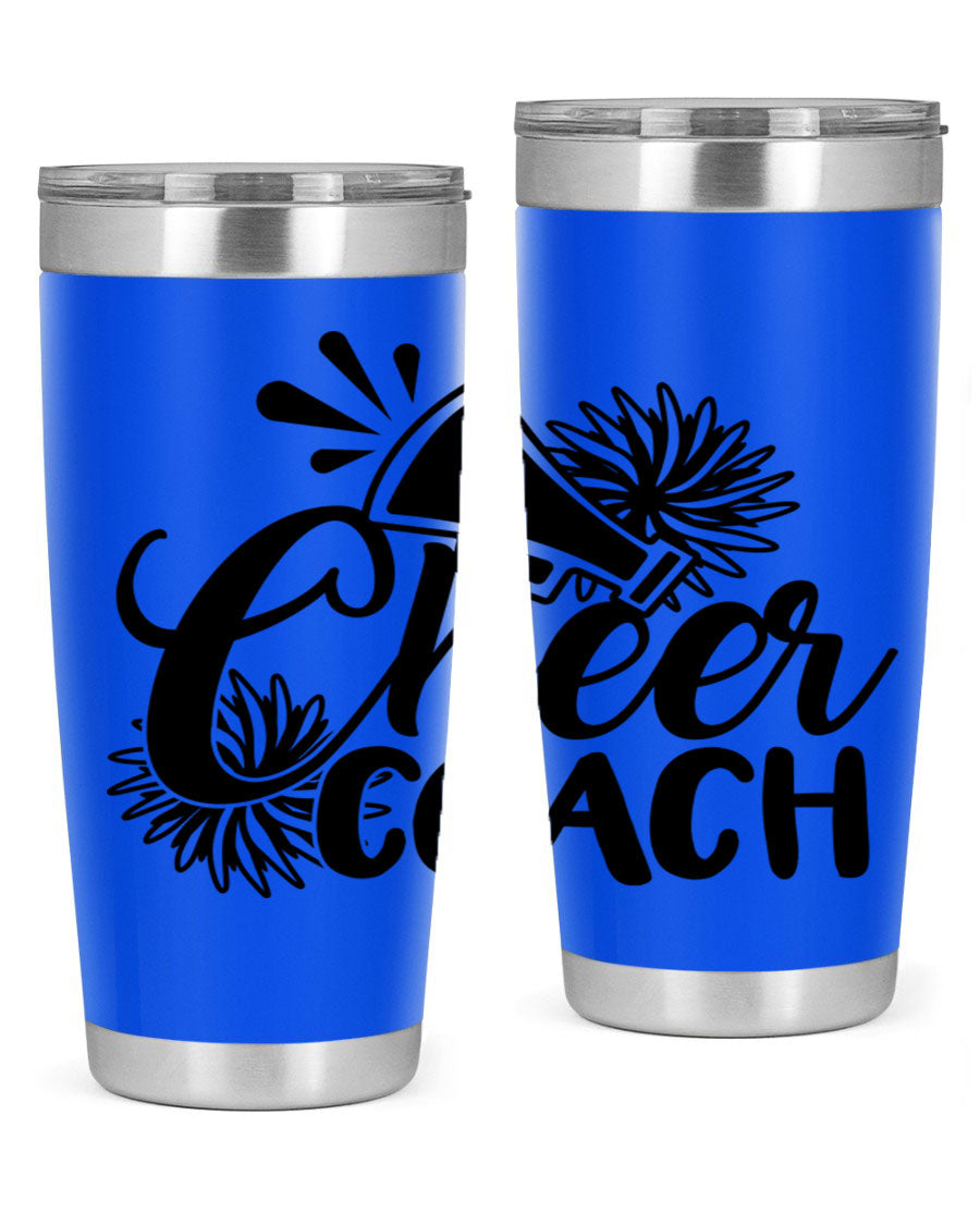 Cheer Coach 1392# Tumbler in stainless steel with a drink-thru lid, available in 20oz and 30oz sizes.