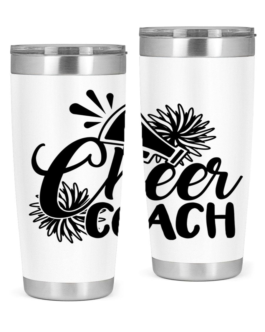 Cheer Coach 1392# Tumbler in stainless steel with a drink-thru lid, available in 20oz and 30oz sizes.