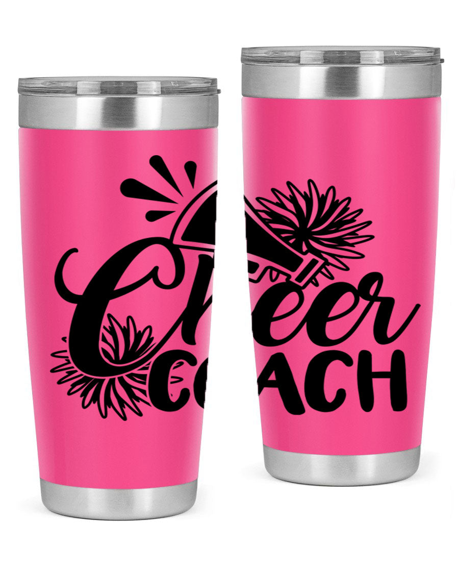 Cheer Coach 1392# Tumbler in stainless steel with a drink-thru lid, available in 20oz and 30oz sizes.