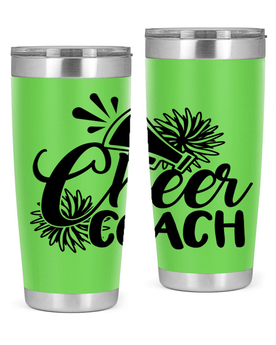 Cheer Coach 1392# Tumbler in stainless steel with a drink-thru lid, available in 20oz and 30oz sizes.