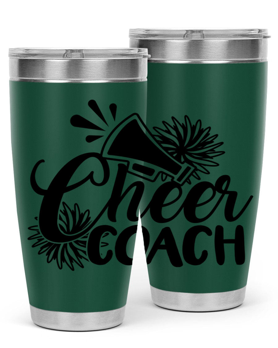 Cheer Coach 1392# Tumbler in stainless steel with a drink-thru lid, available in 20oz and 30oz sizes.