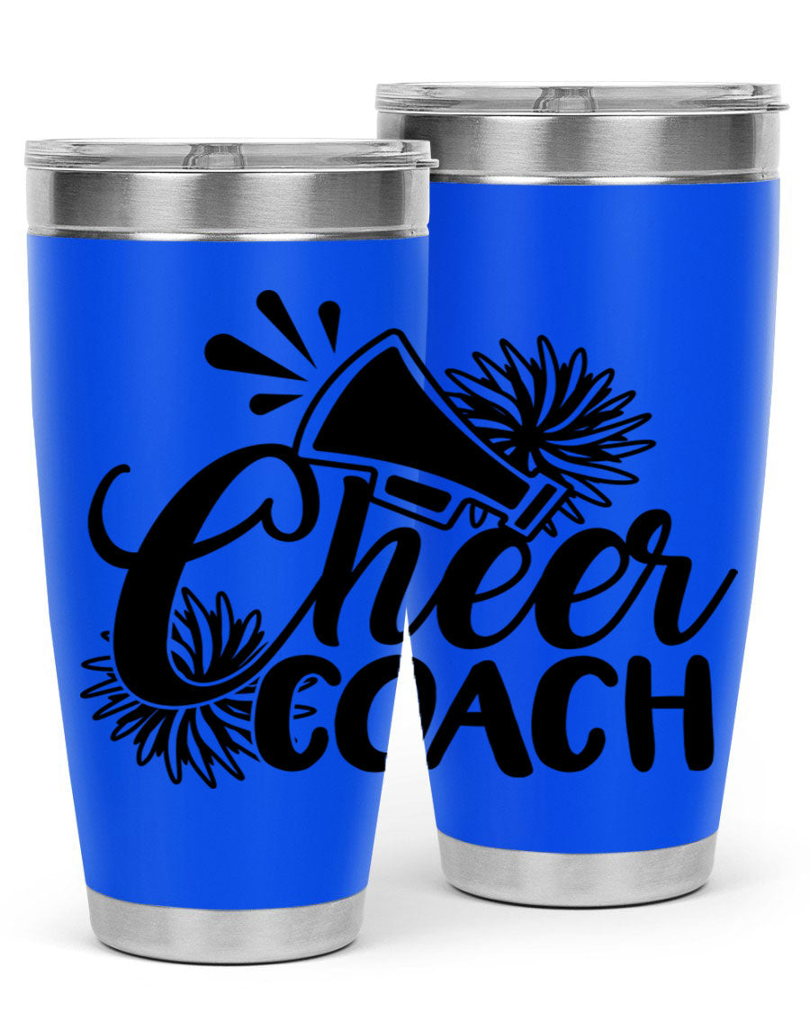 Cheer Coach 1392# Tumbler in stainless steel with a drink-thru lid, available in 20oz and 30oz sizes.