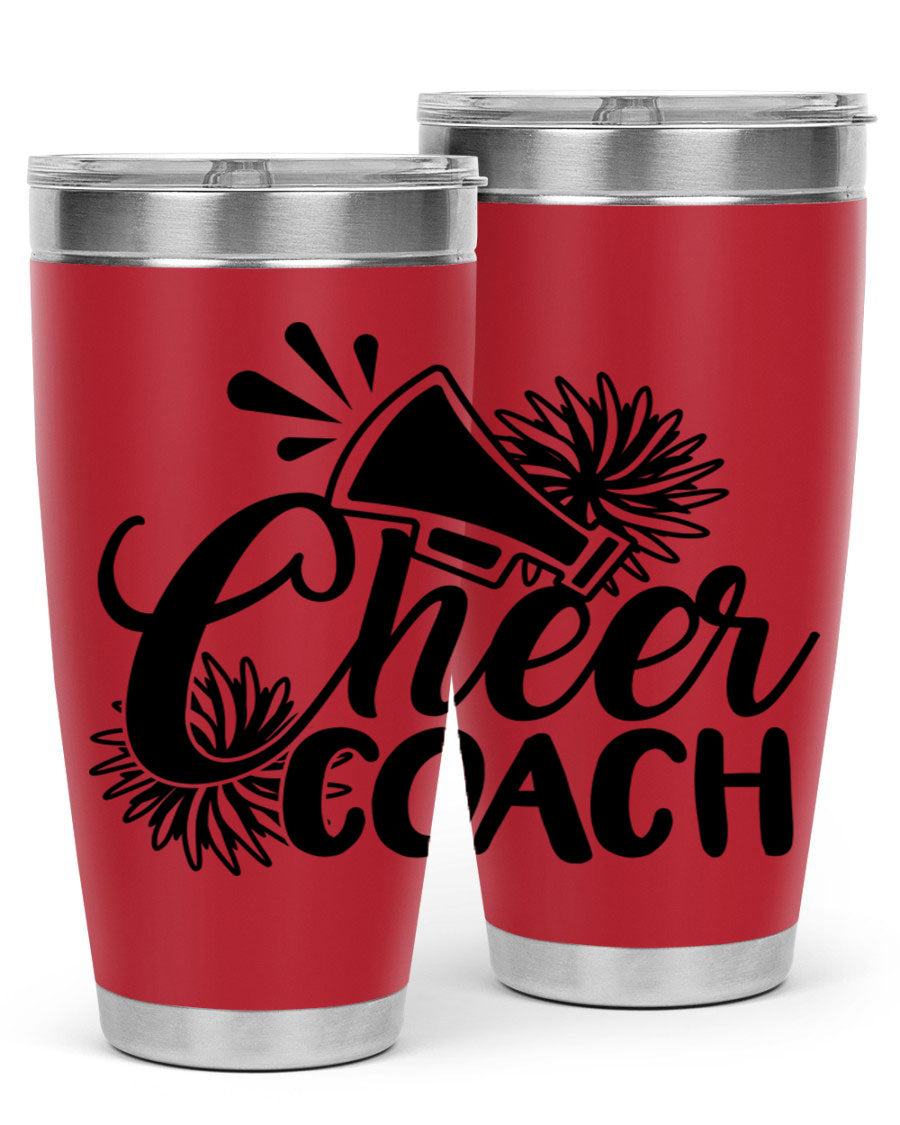 Cheer Coach 1392# Tumbler in stainless steel with a drink-thru lid, available in 20oz and 30oz sizes.