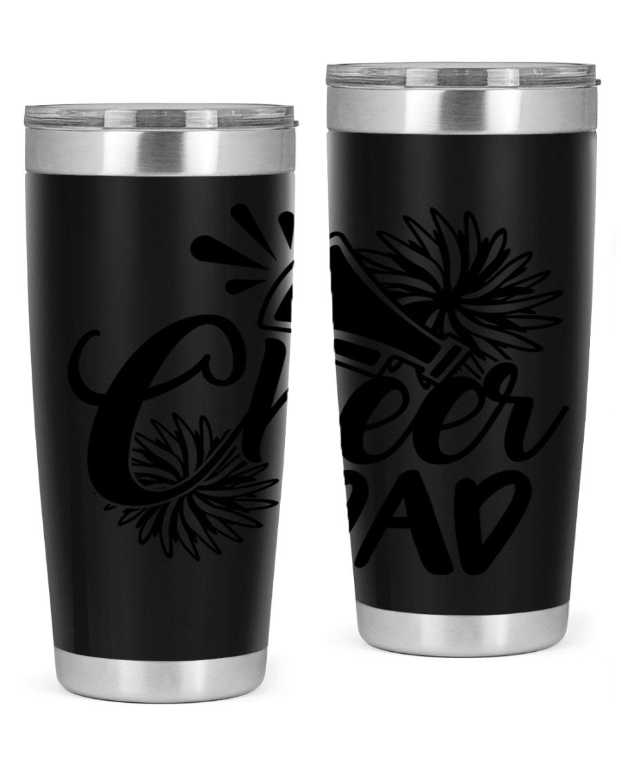 Cheer Dad 1391# 20oz Tumbler made of stainless steel with a drink-thru lid, showcasing its sleek design and vibrant print.