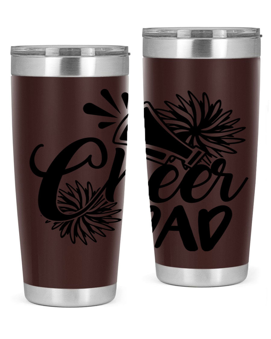 Cheer Dad 1391# 20oz Tumbler made of stainless steel with a drink-thru lid, showcasing its sleek design and vibrant print.