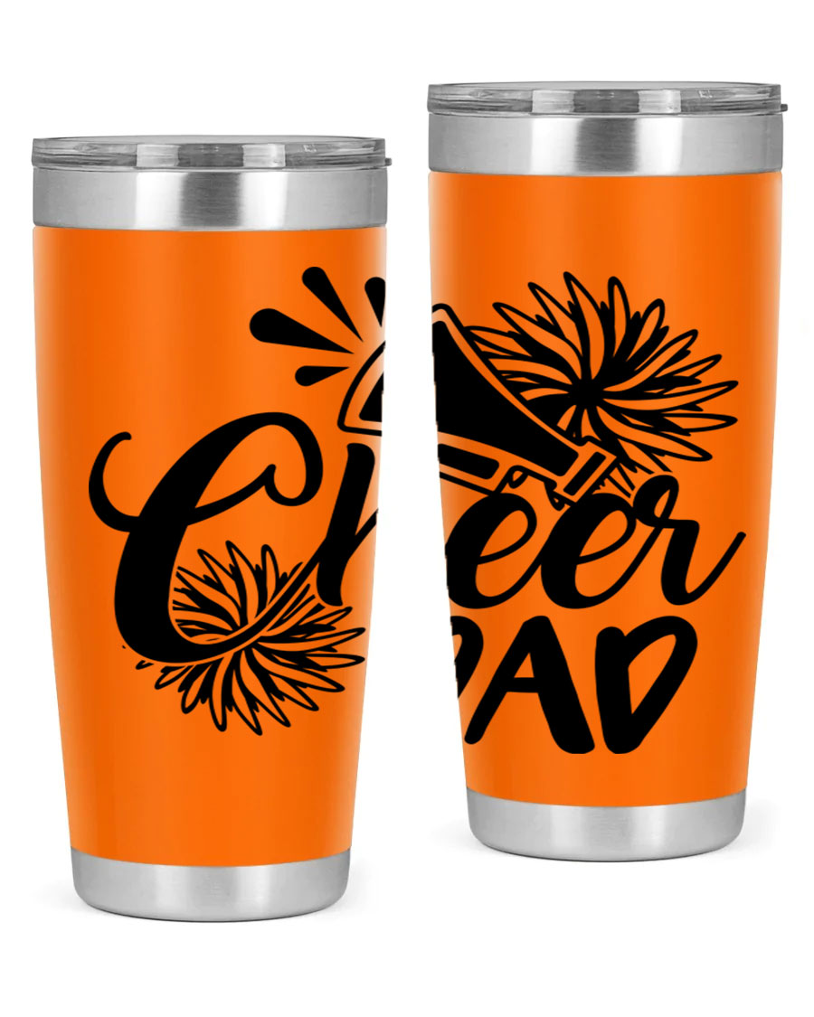 Cheer Dad 1391# 20oz Tumbler made of stainless steel with a drink-thru lid, showcasing its sleek design and vibrant print.