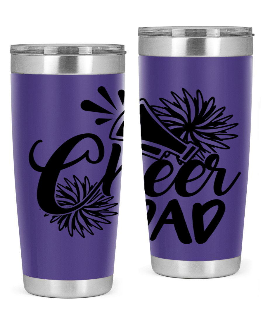 Cheer Dad 1391# 20oz Tumbler made of stainless steel with a drink-thru lid, showcasing its sleek design and vibrant print.