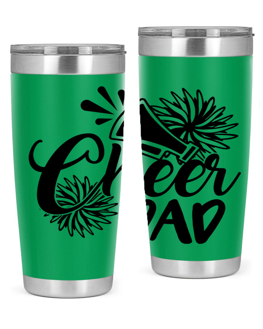 Cheer Dad 1391# 20oz Tumbler made of stainless steel with a drink-thru lid, showcasing its sleek design and vibrant print.