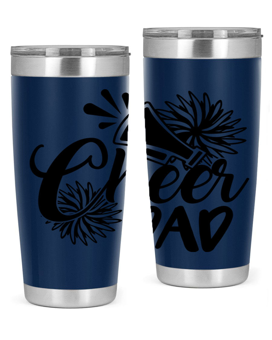Cheer Dad 1391# 20oz Tumbler made of stainless steel with a drink-thru lid, showcasing its sleek design and vibrant print.