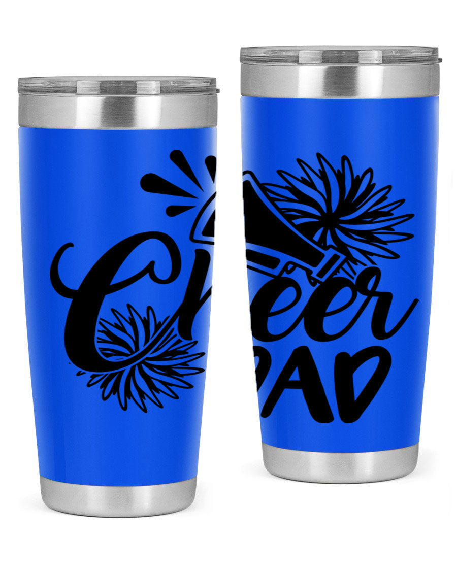 Cheer Dad 1391# 20oz Tumbler made of stainless steel with a drink-thru lid, showcasing its sleek design and vibrant print.