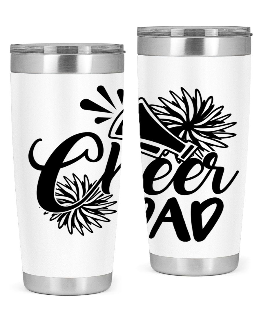 Cheer Dad 1391# 20oz Tumbler made of stainless steel with a drink-thru lid, showcasing its sleek design and vibrant print.