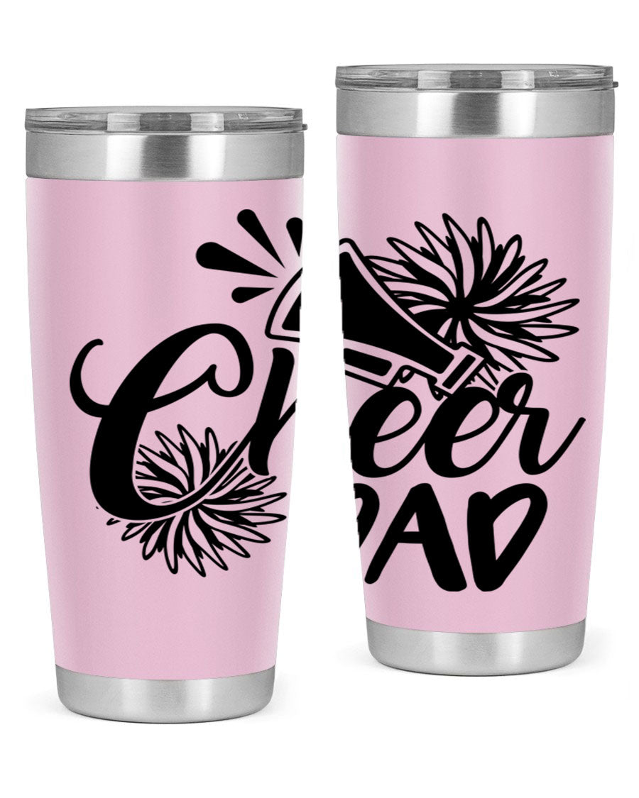 Cheer Dad 1391# 20oz Tumbler made of stainless steel with a drink-thru lid, showcasing its sleek design and vibrant print.